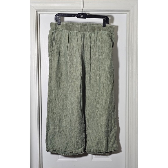 Eileen Fisher Pants - Eileen Fisher Wide Leg Linen Pants Womens Size Large Sage Green  Crop Pockets